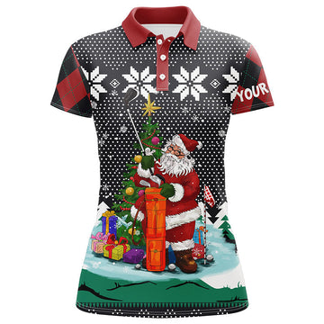 Witziges Weihnachts-Polo-Shirt für Golferinnen | Individuelles Argyle-Muster | Lustige Golfoberteile für Damen L1027