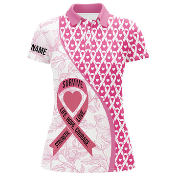 Personalisierte Damen Golf Polo-Shirt in Pink – Golfoberteil zur Unterstützung der Brustkrebsbewusstsein L0249