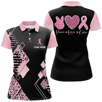 Schwarzes & Pinkes Leopardenmuster Golf-Polo-Shirt | Golf-Shirts für Frauen mit Brustkrebs-Ribbon in Pink L1352
