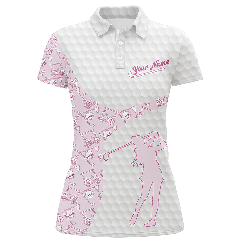 Personalisierte rosa und weiße Golf-Polohemden mit individuellem Namen - Damen Golfbekleidung L1318