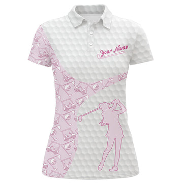Personalisierte rosa und weiße Golf-Polohemden mit individuellem Namen - Damen Golfbekleidung L1318