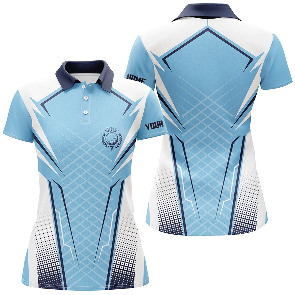 Individuelles Damen-Golf-Polo-Shirt mit personalisiertem Namen - Perfektes Golfgeschenk für Golferinnen - Blau und Weiß L1436