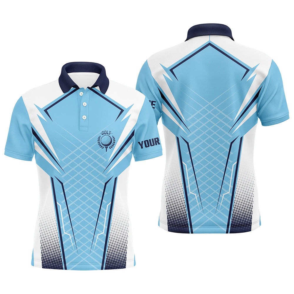 Personalisierte Herren Golf Poloshirts mit Wunschname – Blau-Weiße Golfer Geschenkidee L1436