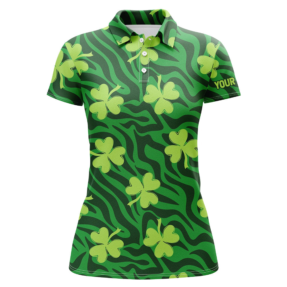 Grünes gestreiftes Zebra mit Kleeblatt Golf Polo-Shirt – Damen Golfshirt für den St. Patrick's Day – Perfektes Golf Geschenk L1265
