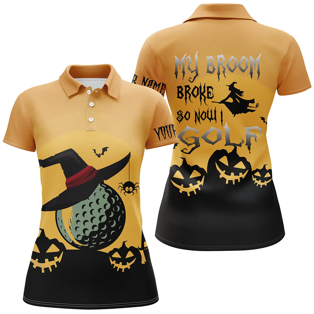 Mein Besen ist kaputt, jetzt spiele ich Golf - Orange Halloween Poloshirt - Gruseliges Golfgeschenk für Frauen L0346
