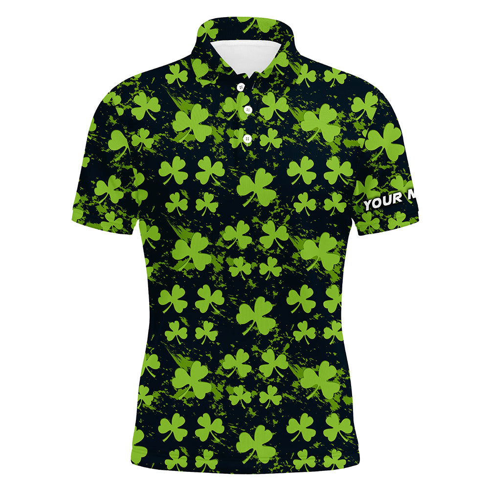 Personalisierbares Golf Polo-Shirt für Herren mit grünem Kleeblattmotiv - Perfekt für den St. Patrick's Day L1329