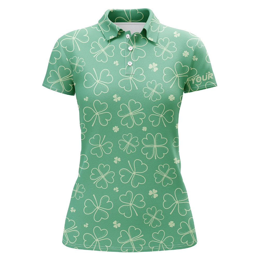 Personalisierte Golfpoloshirts für Damen mit Kleeblattmotiv – Perfekt für den St. Patrick's Day L1330