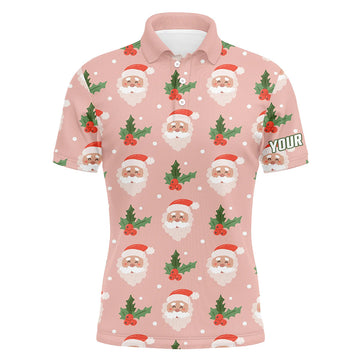 Weihnachtsmann mit Stechpalme auf rosa Golf-Polo für Herren – Individuelle Golfhemden als Geschenkideen für Männer L0677