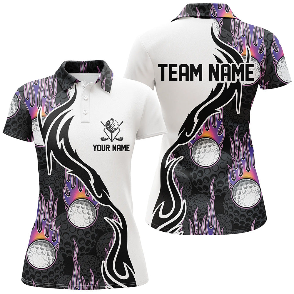 Feuriges Golf-Polo für Damen - Individuell Gestaltetes Golfshirt mit Feuer-Ball-Motiv L0128