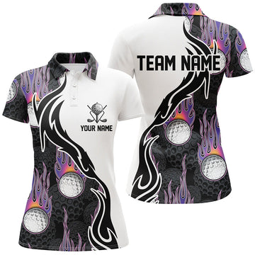 Feuriges Golf-Polo für Damen - Individuell Gestaltetes Golfshirt mit Feuer-Ball-Motiv L0128