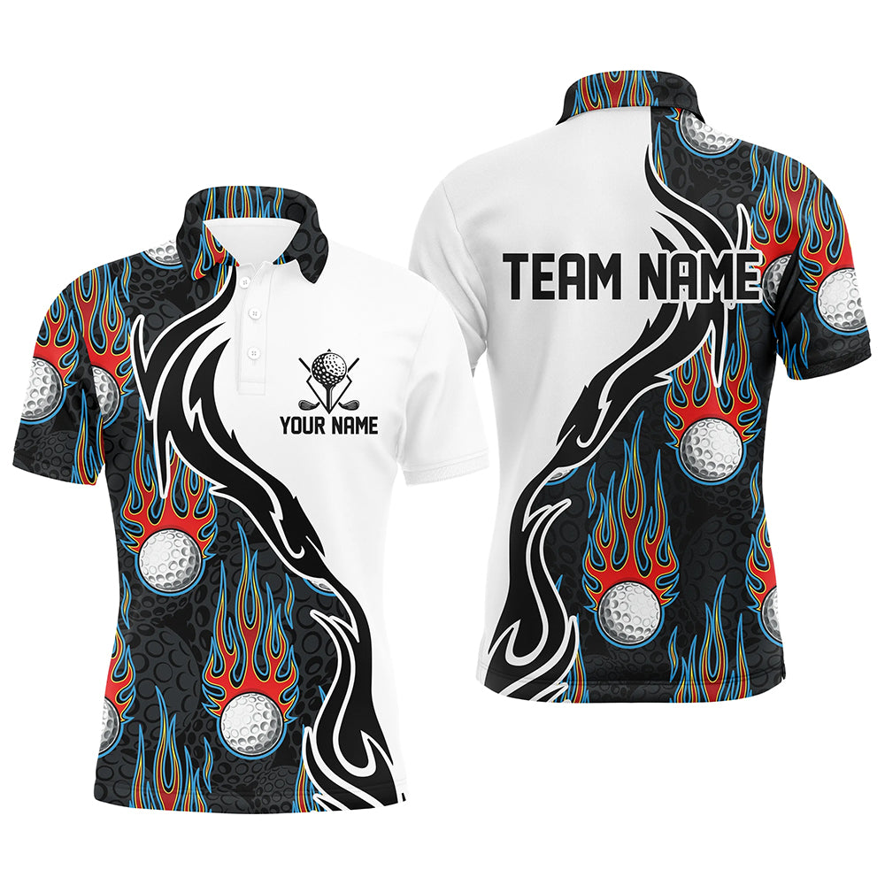 Stylisches schwarz-weißes Golf-Polo-Shirt mit Flammenmotiv für Männer L0783