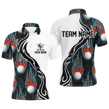 Stylisches schwarz-weißes Golf-Polo-Shirt mit Flammenmotiv für Männer L0783