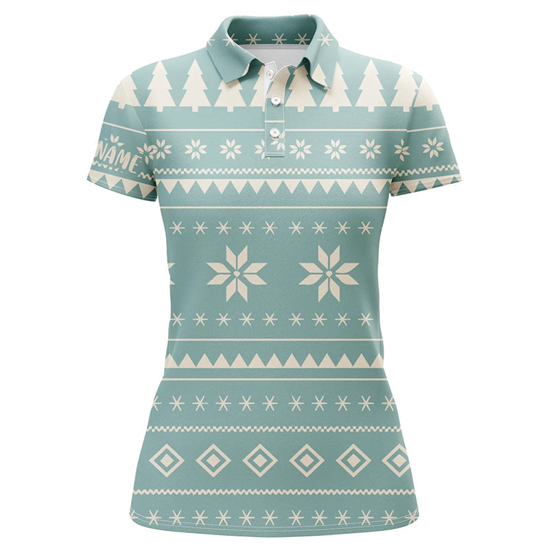 Festliches Weihnachtsbaum- und Schneeflocken-Muster Damen Golf-Polo-Shirt - Perfekt für die Wintergolf-Saison L0574