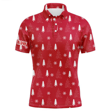 Herren Polo-Shirt in Rot mit Weihnachtsbaum - Personalisierbares Golfoberteil für Golf-Liebhaber - Perfektes Geschenk für Golfer L0618