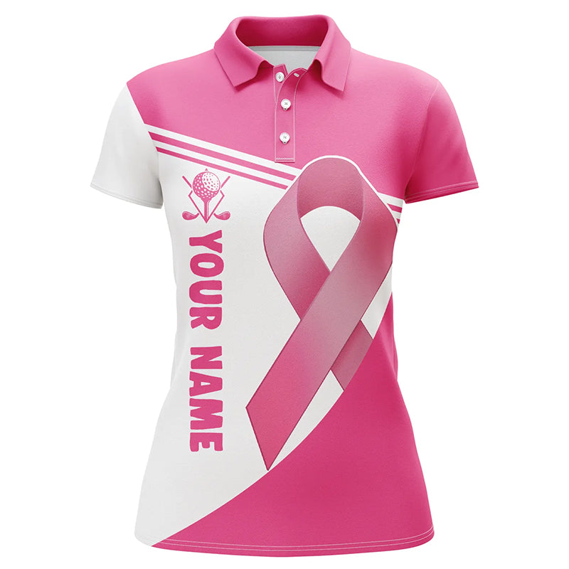 Frauen Golf Polo-Shirts mit pinkem Band – Brustkrebs-Bewusstsein | Individuelle Damen Golfshirts | Perfekte Golf-Geschenke L1351