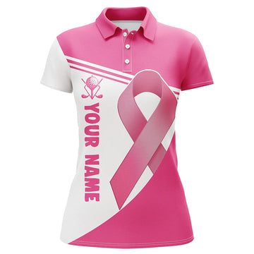 Frauen Golf Polo-Shirts mit pinkem Band – Brustkrebs-Bewusstsein | Individuelle Damen Golfshirts | Perfekte Golf-Geschenke L1351