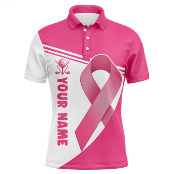 Personalisierte Golf-Polo-Shirts für Männer mit Pink Ribbon – Individuelle Namensstickerei – Perfektes Geschenk zur Brustkrebsaufklärung L1351