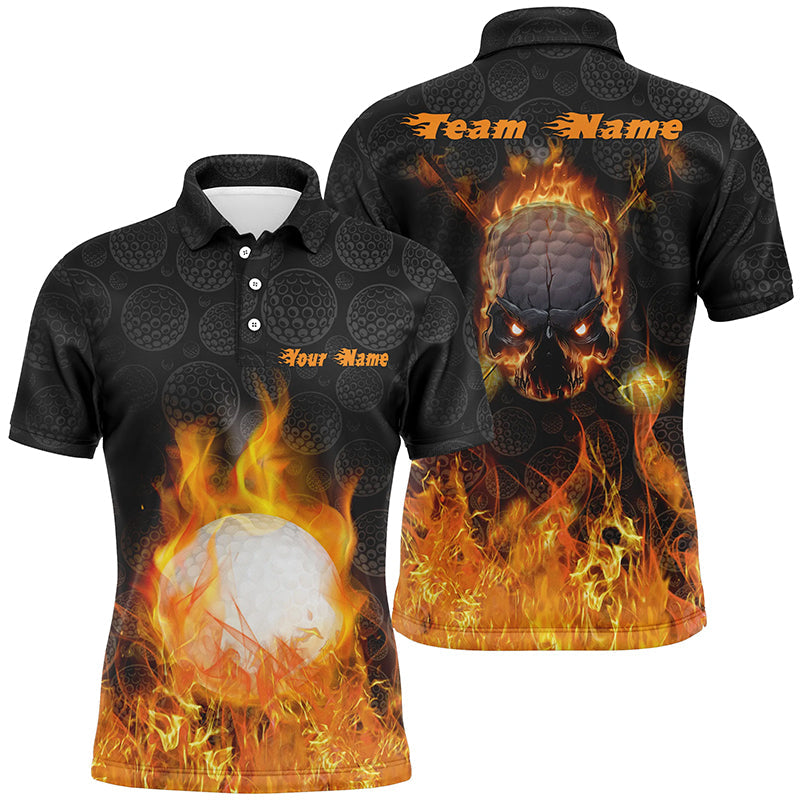 Herren Golf Polo-Shirts mit feurigem Design - Individuelle orange Skull-Shirts für Golfer - Perfekte Golfgeschenke L0175