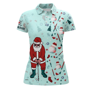 Festliches Golf Polo-Shirt für Damen – Mintgrün mit Weihnachtsmann beim Golfspielen – Perfektes Geschenk für Golf-Liebhaber L1025