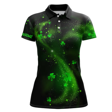 Schwarzes Golf-Polo für Damen mit Kleeblatt-Design - Perfekte Golfgeschenke zum St. Patrick's Day L1018