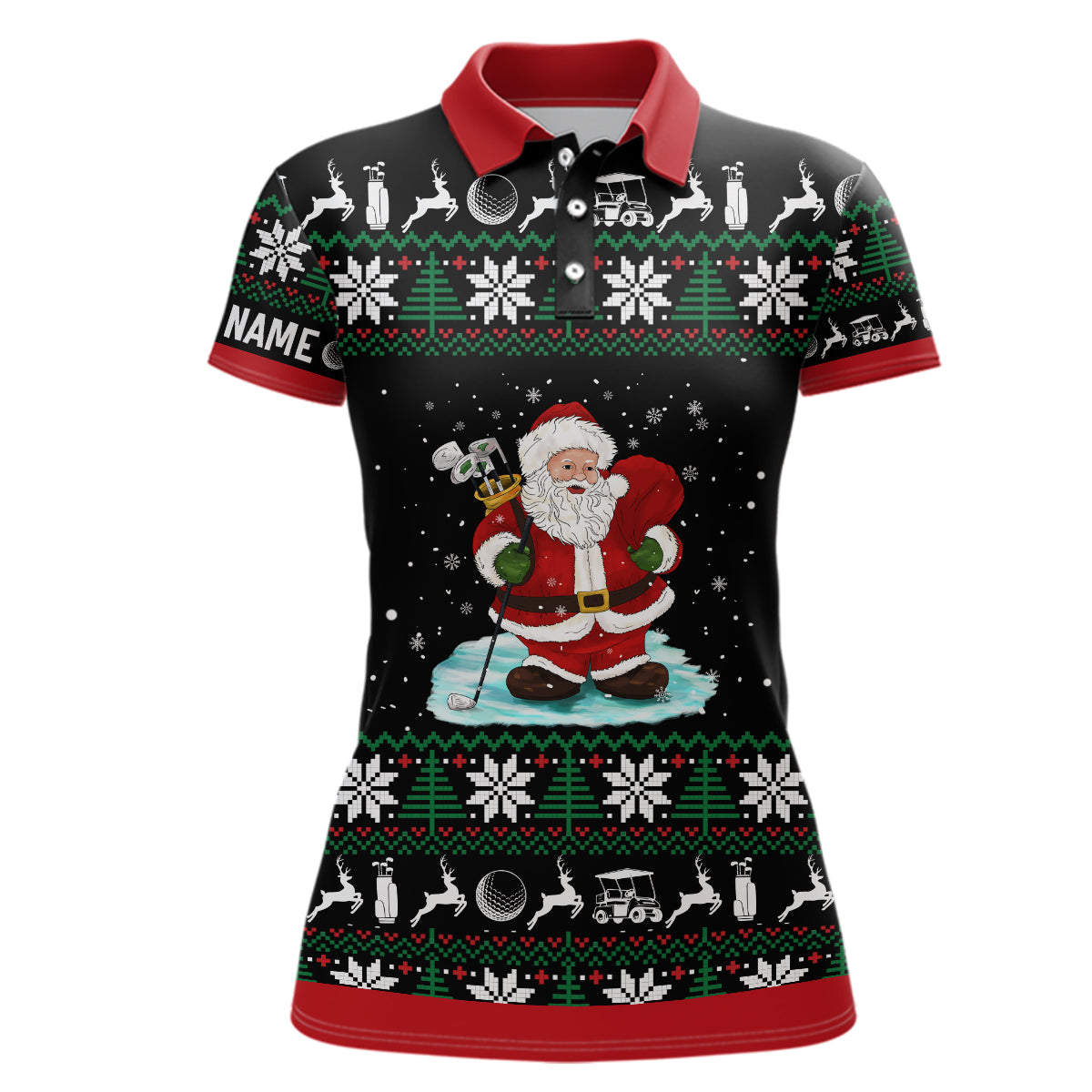 Damen Weihnachts-Polo-Shirt mit Weihnachtsmann - Individuelles Golfshirt für sie - Perfektes Golfgeschenk zu Weihnachten L1042