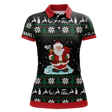 Damen Weihnachts-Polo-Shirt mit Weihnachtsmann - Individuelles Golfshirt für sie - Perfektes Golfgeschenk zu Weihnachten L1042