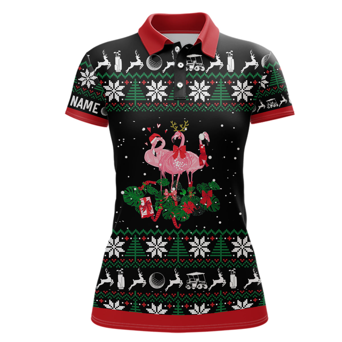 Personalisierte Damen Golf Polo-Shirts mit Weihnachtsflamingo | Einzigartige Golfgeschenke für Sie L1043