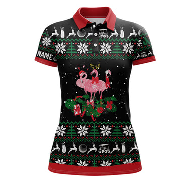 Personalisierte Damen Golf Polo-Shirts mit Weihnachtsflamingo | Einzigartige Golfgeschenke für Sie L1043
