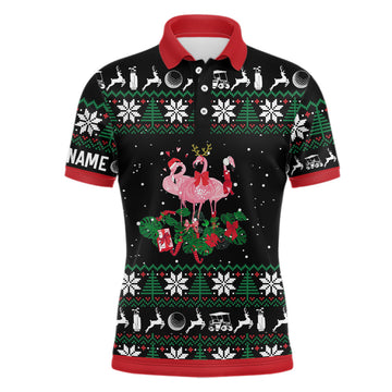 Flamingo Weihnachts-Golf Polo für Herren | Individuelle Golfgeschenke für Männer | Personalisierte Golfoberteile L1043