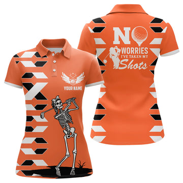 Damen Golf-Polo mit individuellem Totenkopf-Motiv in Orange - Perfekte Halloween-Geschenke für Golferinnen L0242