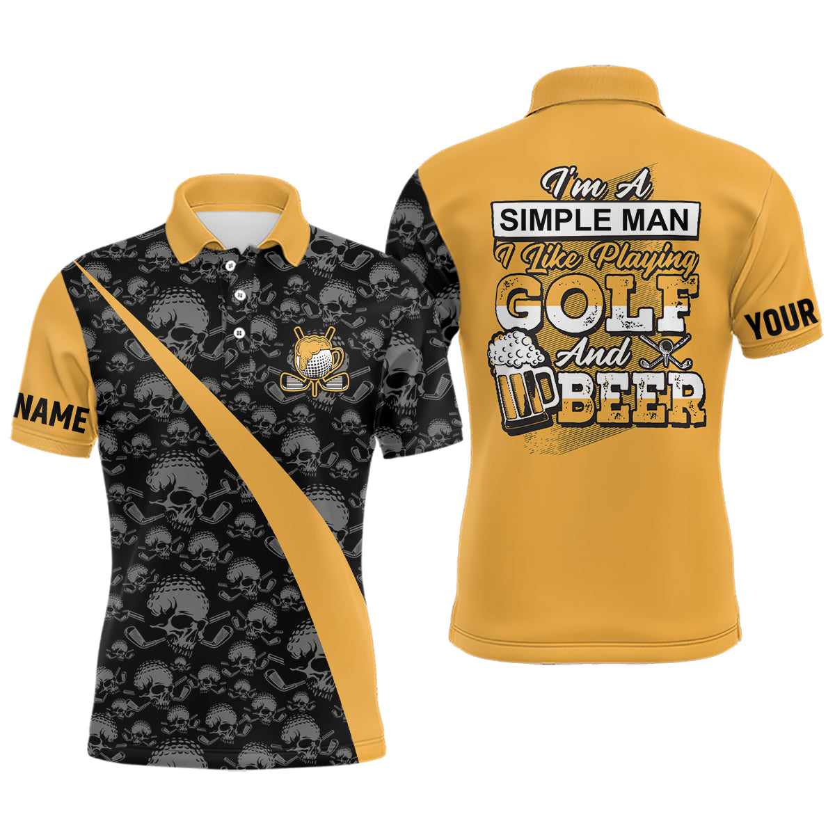 Herren Golf-Polo-Shirt mit Bier und Totenkopf-Motiv L0539