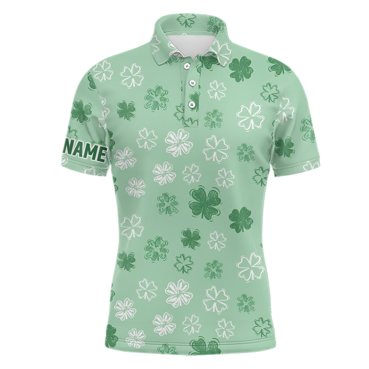 Herren Golf Polo-Shirt in Grün mit Kleeblatt – Individuelles Geschenk zum St. Patrick's Day L1256