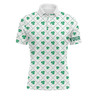 Personalisierte Golfshirts für Herren mit grünem Kleeblatt-Muster – Ideal zu St. Patrick's Day! L1268