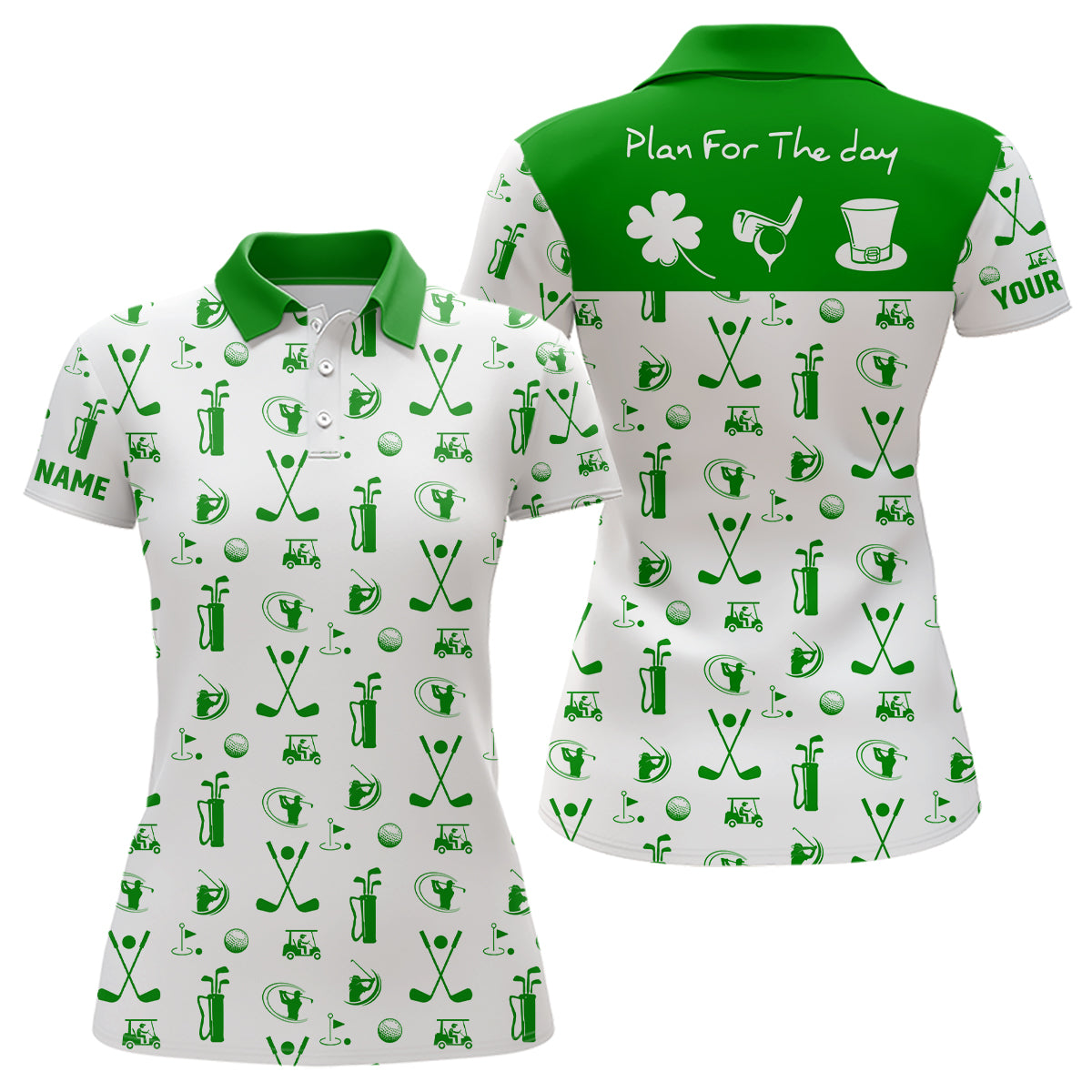 Elegantes Polo-Shirt für Damen zum St. Patrick's Day - Grünes und Weißes Golf-Design L1279