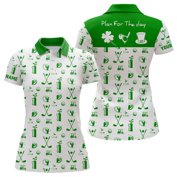 Elegantes Polo-Shirt für Damen zum St. Patrick's Day - Grünes und Weißes Golf-Design L1279