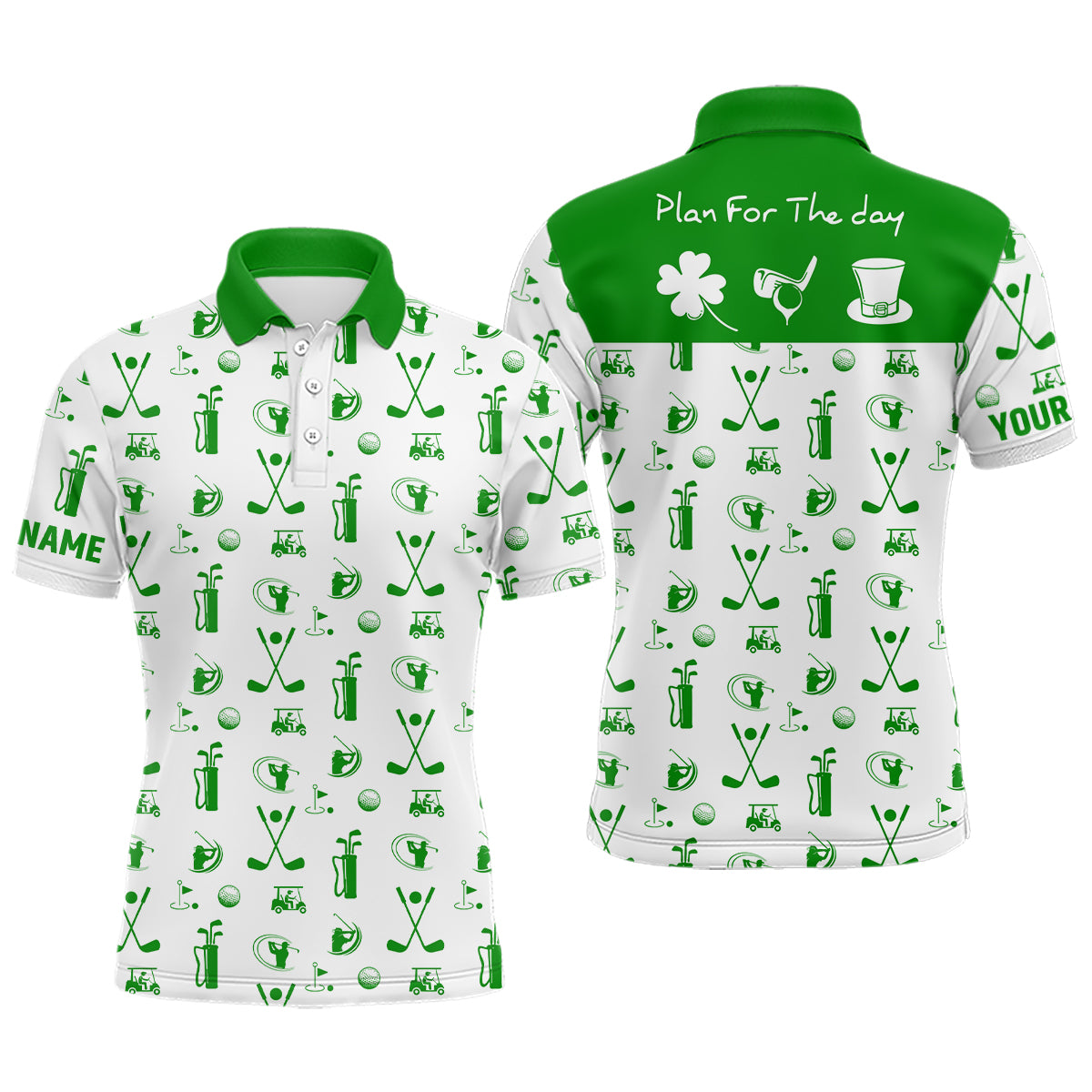 Herren Golf Polo-Shirt für den St. Patrick's Day - Grünes & Weißes Golf-Design L1279