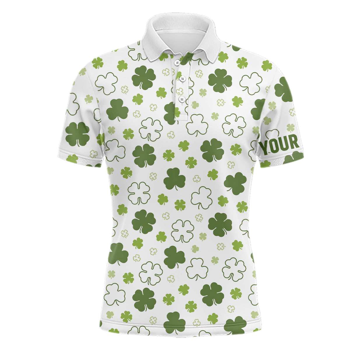 Elegantes Herren Golfpoloshirt in Weiß mit grünem Kleeblatt - Ideales Geschenk für den St. Patrick's Day L1267