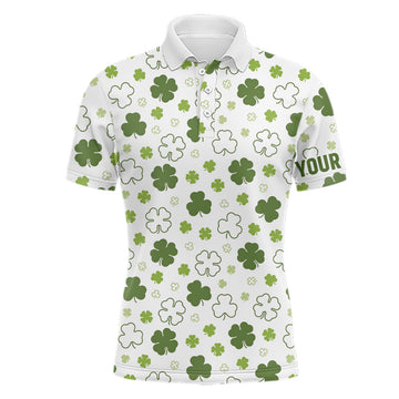 Elegantes Herren Golfpoloshirt in Weiß mit grünem Kleeblatt - Ideales Geschenk für den St. Patrick's Day L1267