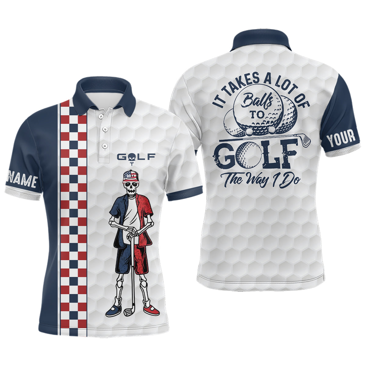 Herren Golf Polo mit Totenkopf-Schachbrettmuster - Lustiges Geschenk für Golfer L0296