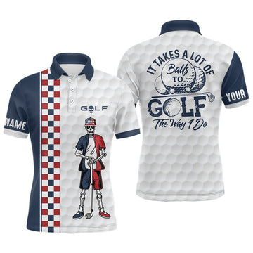 Herren Golf Polo mit Totenkopf-Schachbrettmuster - Lustiges Geschenk für Golfer L0296