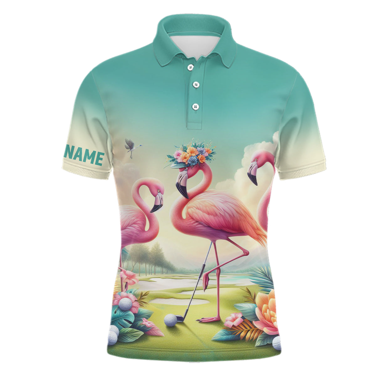 Personalisierbares Golf Polo-Shirt für Herren mit tropischem Flamingo-Motiv – Perfektes Geschenk für Golfer L1306