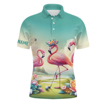 Personalisierbares Golf Polo-Shirt für Herren mit tropischem Flamingo-Motiv – Perfektes Geschenk für Golfer L1306