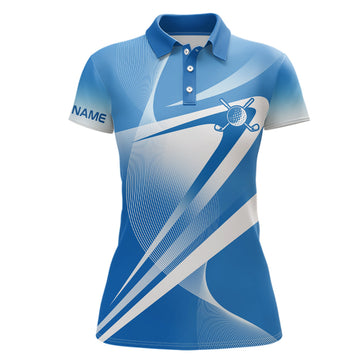Personalisierte Damen Golf Poloshirts mit individueller Namensgravur - Weiß und Blau als ideales Golfgeschenk L1320