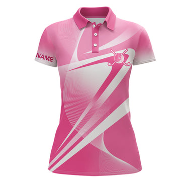 Personalisierte Rosa-Weiße Damen Golf Polo-Shirt mit Wunschname - Perfektes Golfgeschenk für Sie L1321
