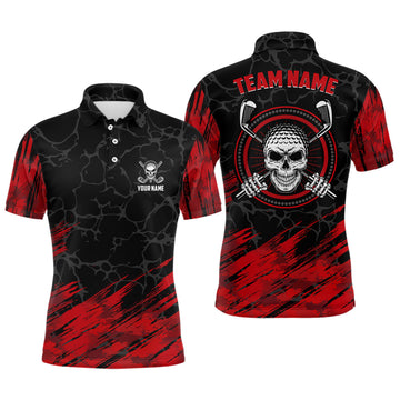 Individuelles 3D-Allover-Print Skull Poloshirt für Herren – Rotes und Schwarzes Golfshirt L0177