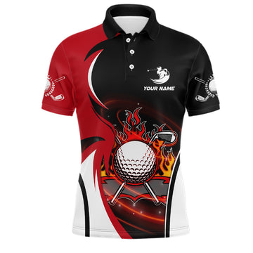 Personalisierte Golf-Polo-Shirts für Herren mit rotem und schwarzem Flammen-Design L0174