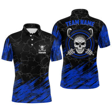 Individuelles 3D-Allover-Druck Skull Herren Golf Polo-Shirt in Navy und Schwarz - Stilvolle Golfshirts für Männer L0448