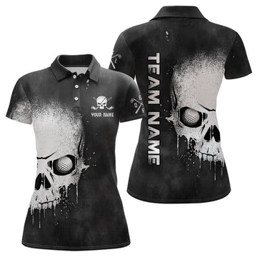 Monochromes Totenkopf Golf Polo für Damen | Individuelles, gruseliges Golf-Outfit | Perfektes Golfgeschenk für Frauen L1407