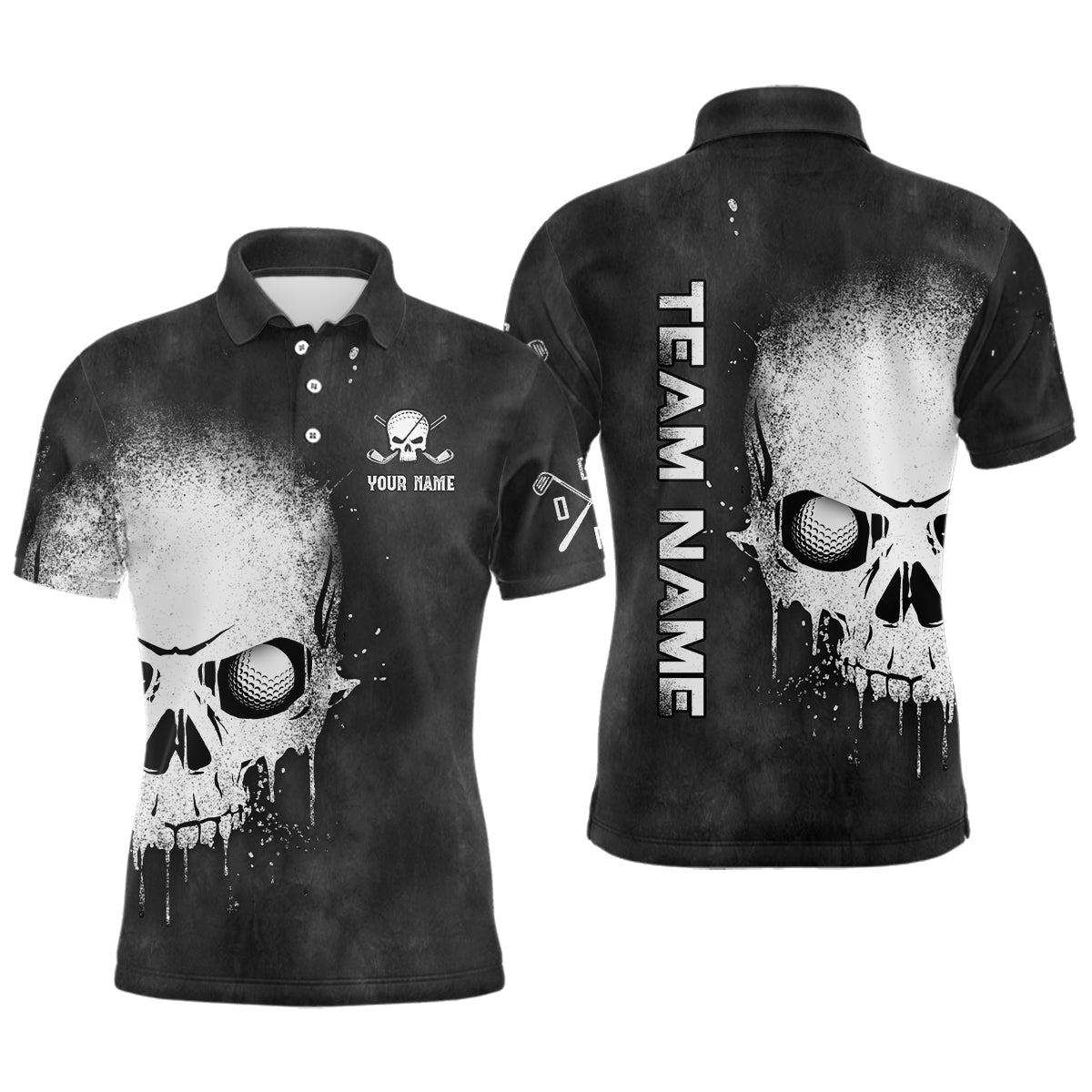 Individuelles Golf Polo-Shirt für Herren - Schwarz-Weißes Totenkopf-Design - Einzigartiges Golfgeschenk L1407