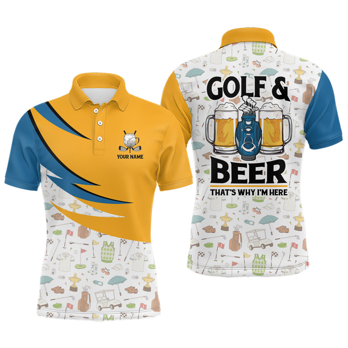 Golf & Bier: Das ist der Grund, warum ich hier bin - Stylisches Polo-Shirt für Männer mit Golf-Icons L0471